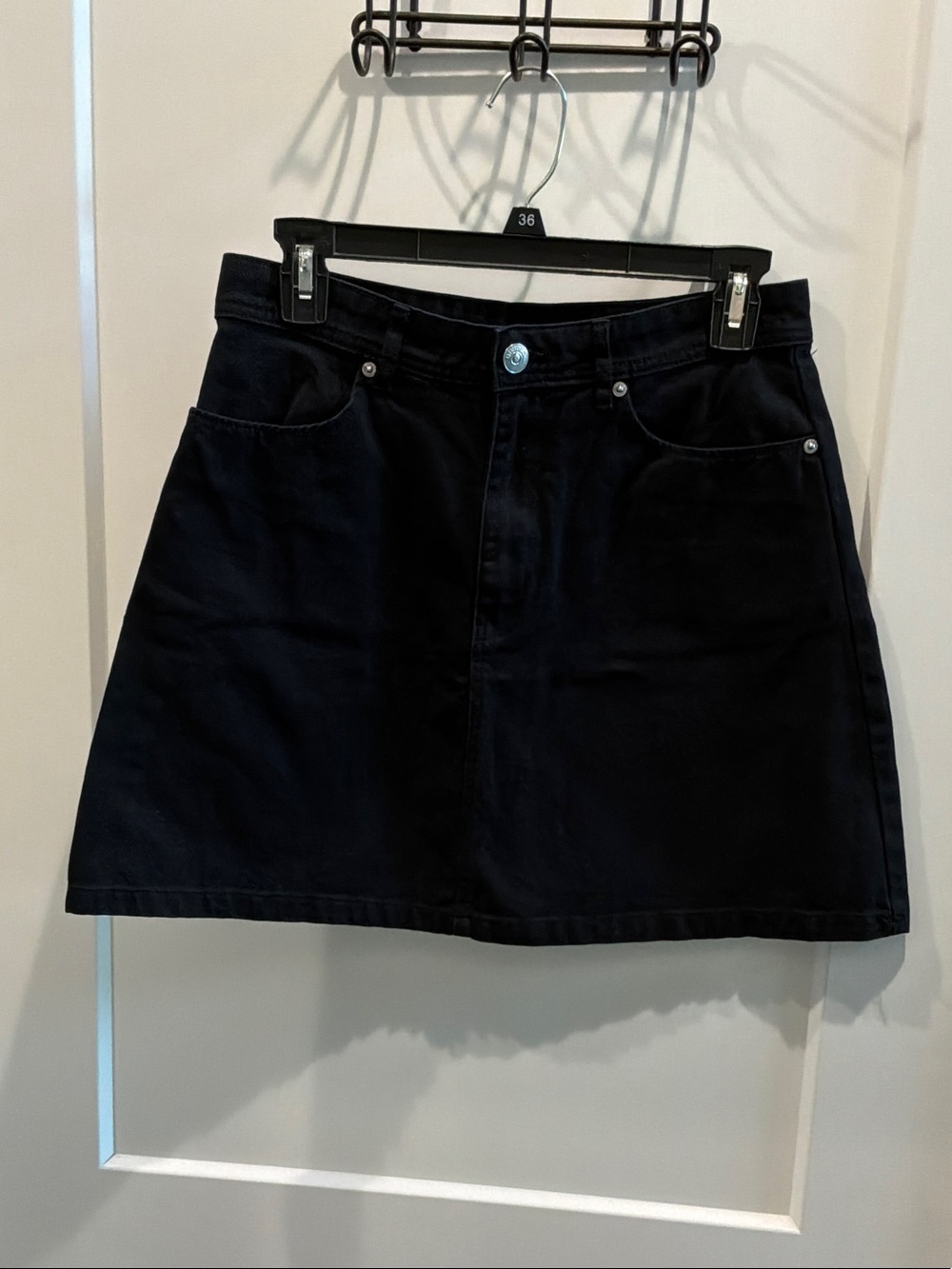 Divided Black A-Line Mini Skirt Thin Denim Size 6 Button Zip Perfect Datenights